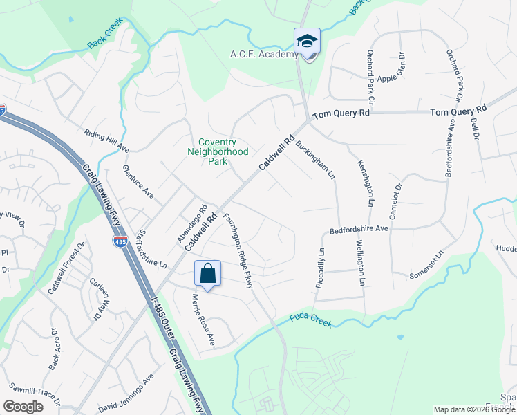 map of restaurants, bars, coffee shops, grocery stores, and more near 5112 Sunburst Lane in Charlotte