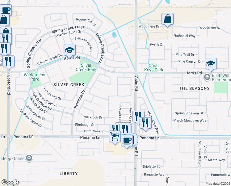 map of restaurants, bars, coffee shops, grocery stores, and more near 5913 Arc Dome Avenue in Bakersfield