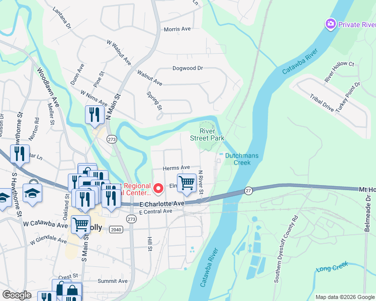map of restaurants, bars, coffee shops, grocery stores, and more near 324 North Lee Street in Mount Holly