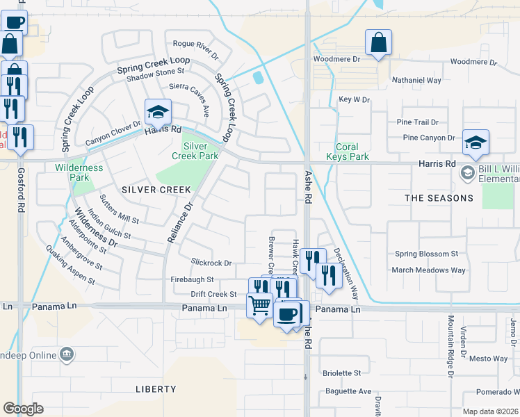 map of restaurants, bars, coffee shops, grocery stores, and more near 5913 Arc Dome Avenue in Bakersfield