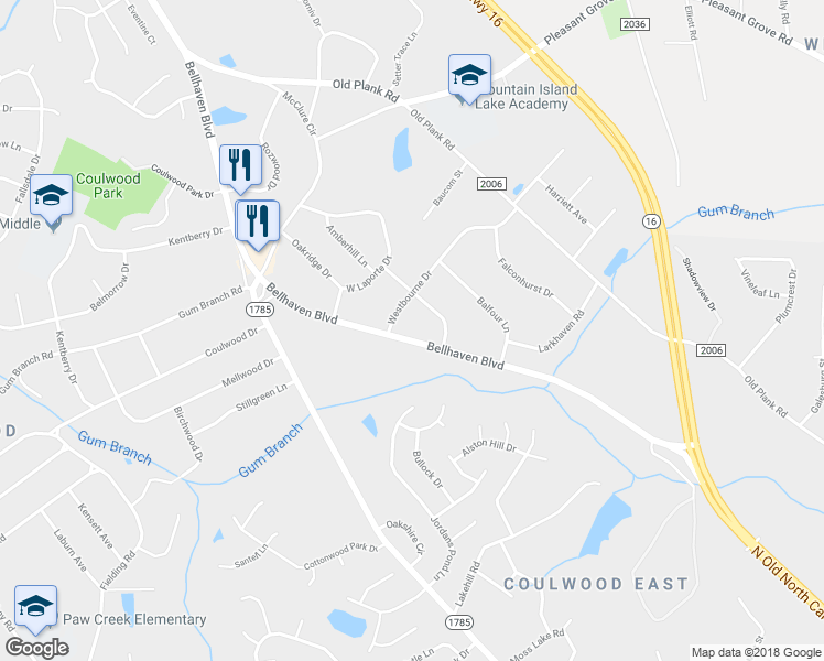 map of restaurants, bars, coffee shops, grocery stores, and more near 7830 Bellhaven Boulevard in Charlotte