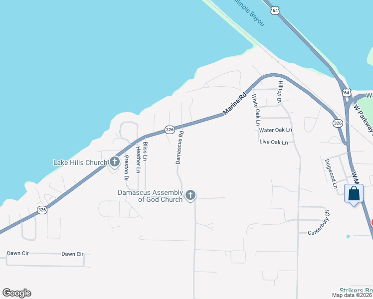 map of restaurants, bars, coffee shops, grocery stores, and more near 111 Damascus Road in Russellville
