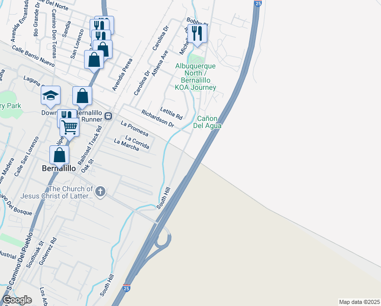 map of restaurants, bars, coffee shops, grocery stores, and more near 800 South Hill in Bernalillo