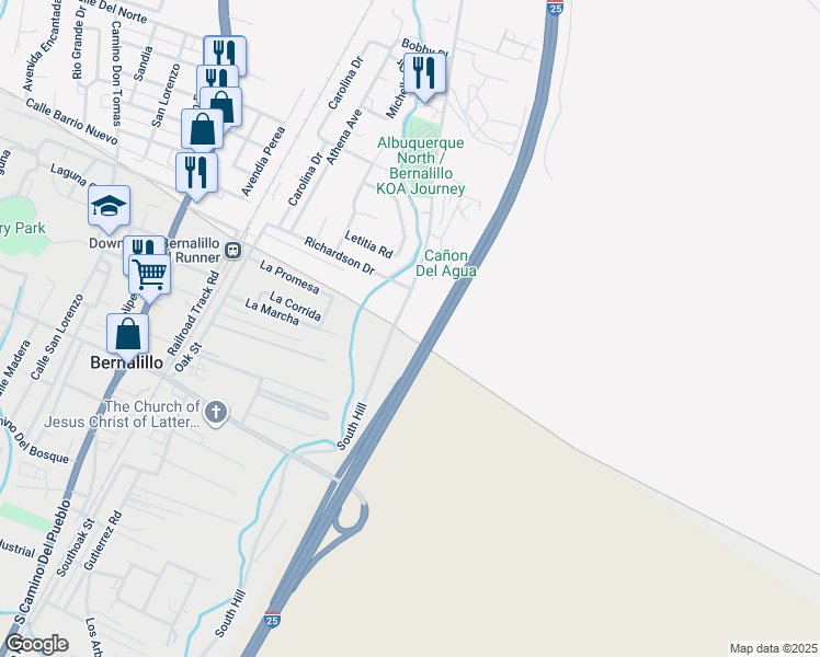 map of restaurants, bars, coffee shops, grocery stores, and more near 800 South Hill in Bernalillo