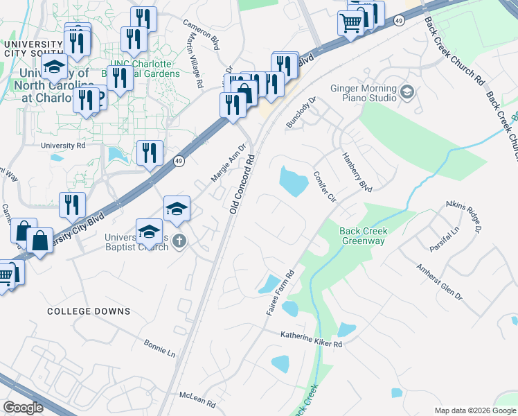 map of restaurants, bars, coffee shops, grocery stores, and more near 10145 Baxter Caldwell Drive in Charlotte