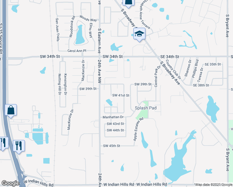 map of restaurants, bars, coffee shops, grocery stores, and more near 609 Southwest 41st Street in Moore