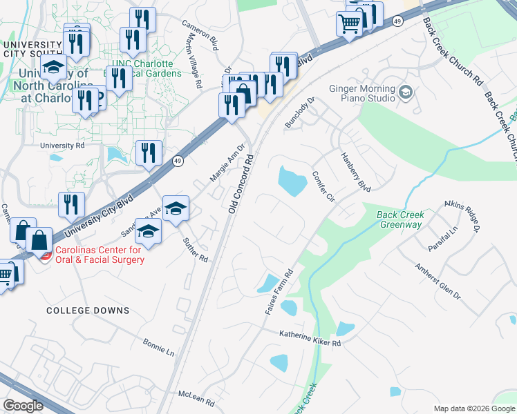map of restaurants, bars, coffee shops, grocery stores, and more near 10145 Baxter Caldwell Drive in Charlotte