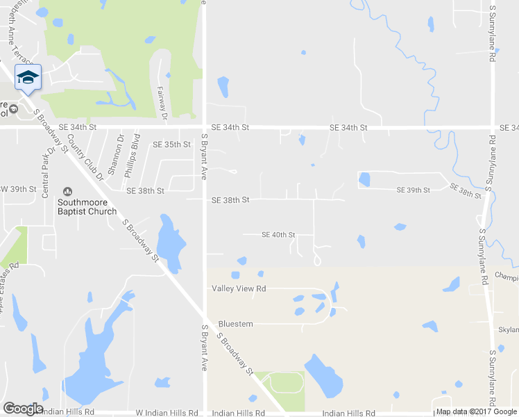 map of restaurants, bars, coffee shops, grocery stores, and more near 2100 Southeast 38th Street in Moore