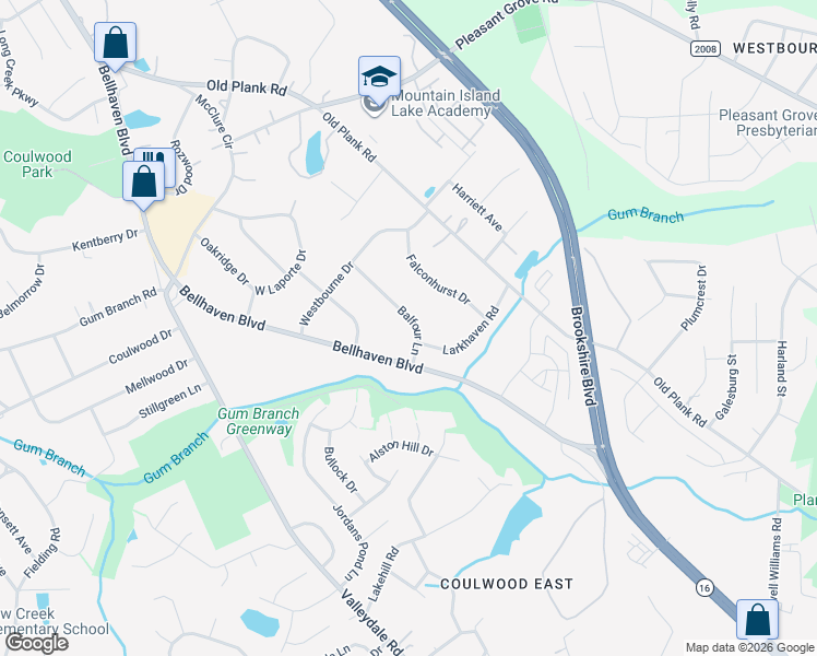 map of restaurants, bars, coffee shops, grocery stores, and more near 7732 Bellhaven Boulevard in Charlotte