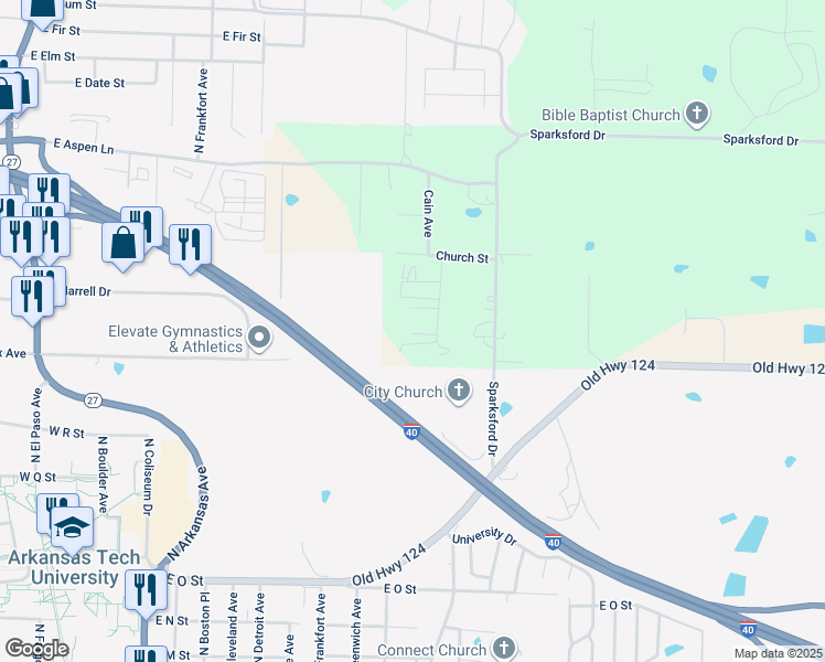 map of restaurants, bars, coffee shops, grocery stores, and more near 188 Fields Street in Russellville