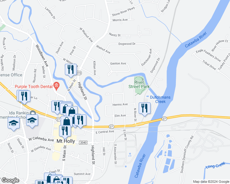 map of restaurants, bars, coffee shops, grocery stores, and more near 505 Dutch Avenue in Mount Holly