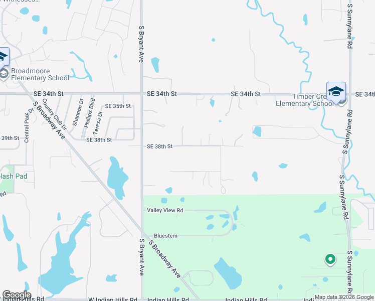 map of restaurants, bars, coffee shops, grocery stores, and more near 2100 Southeast 38th Street in Moore