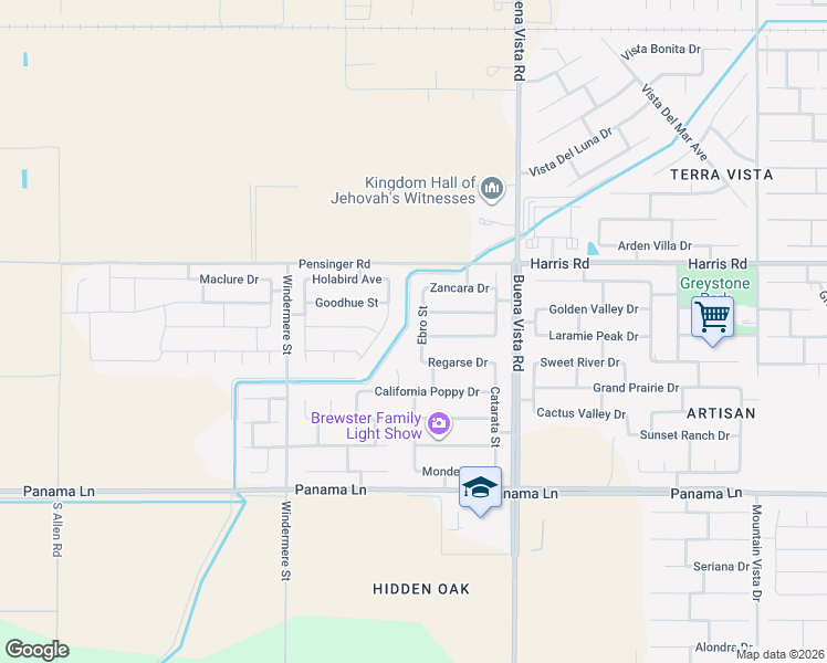 map of restaurants, bars, coffee shops, grocery stores, and more near 11607 Trabancos Drive in Bakersfield