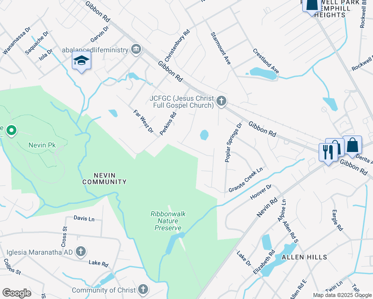 map of restaurants, bars, coffee shops, grocery stores, and more near 3625 Ribbonwalk Trail in Charlotte