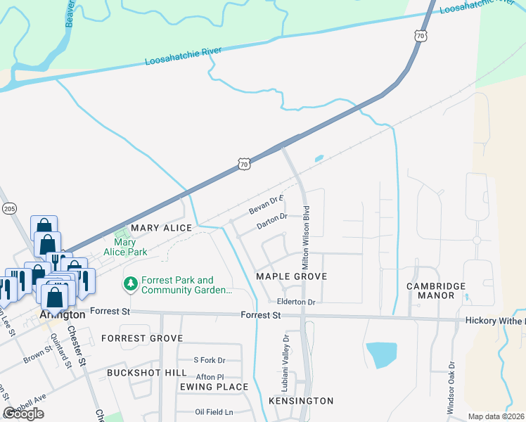 map of restaurants, bars, coffee shops, grocery stores, and more near 12396 Darton Drive in Arlington