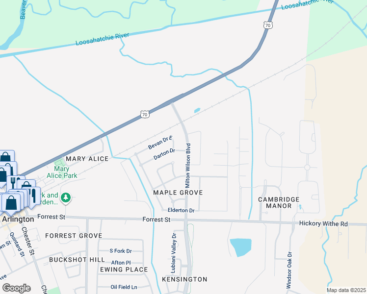 map of restaurants, bars, coffee shops, grocery stores, and more near 12454 Darton Drive in Arlington