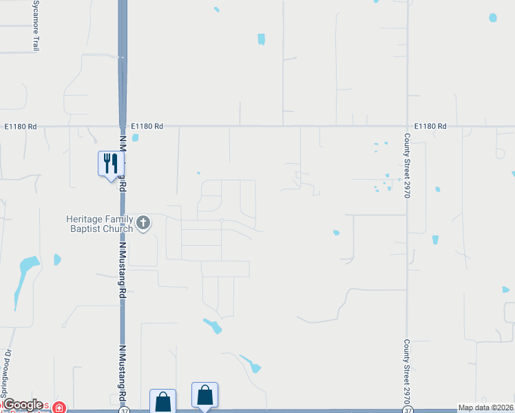 map of restaurants, bars, coffee shops, grocery stores, and more near 719 Sweetgum in Tuttle