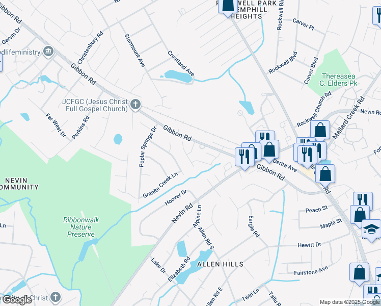 map of restaurants, bars, coffee shops, grocery stores, and more near 3306 Stephens Farm Lane in Charlotte