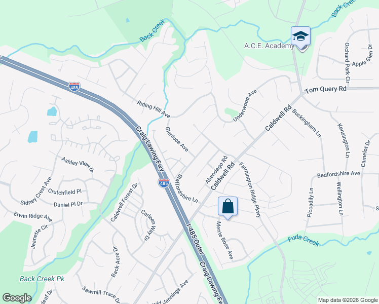 map of restaurants, bars, coffee shops, grocery stores, and more near 10713 Glenluce Avenue in Charlotte