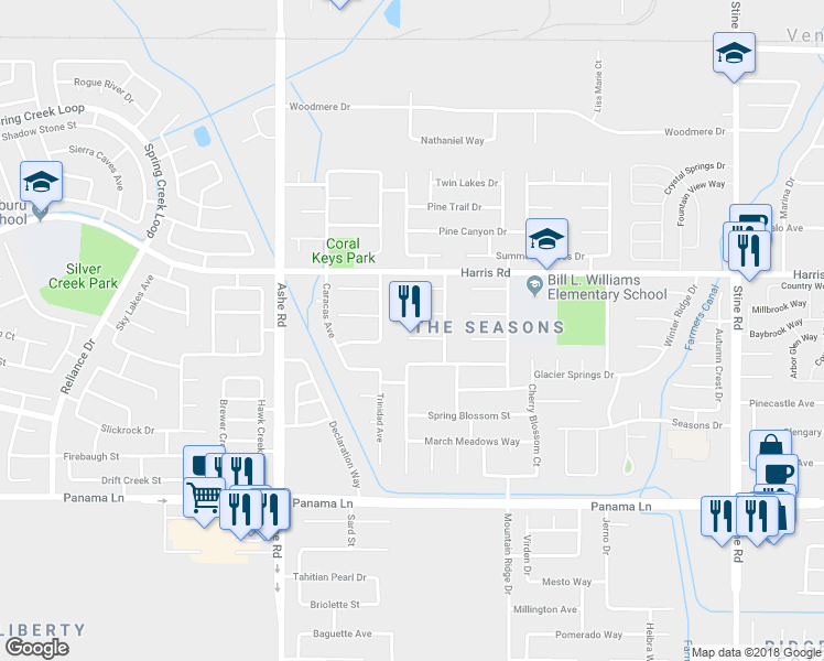 map of restaurants, bars, coffee shops, grocery stores, and more near 6004 Golden Sunset Court in Bakersfield