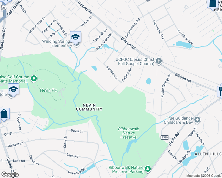 map of restaurants, bars, coffee shops, grocery stores, and more near 4323 Perkins Road in Charlotte