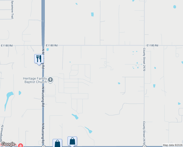 map of restaurants, bars, coffee shops, grocery stores, and more near 719 Sweetgum in Tuttle