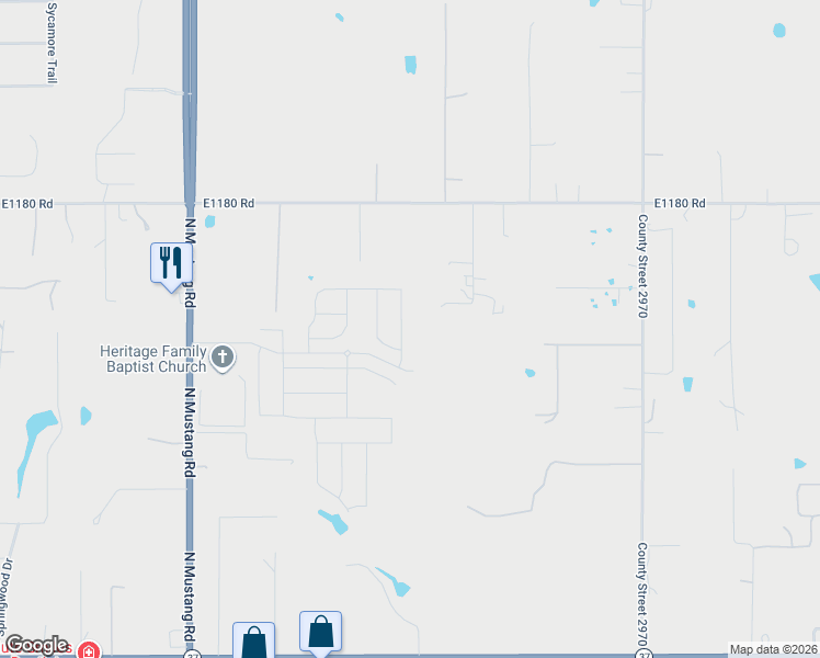map of restaurants, bars, coffee shops, grocery stores, and more near 719 Sweetgum in Tuttle