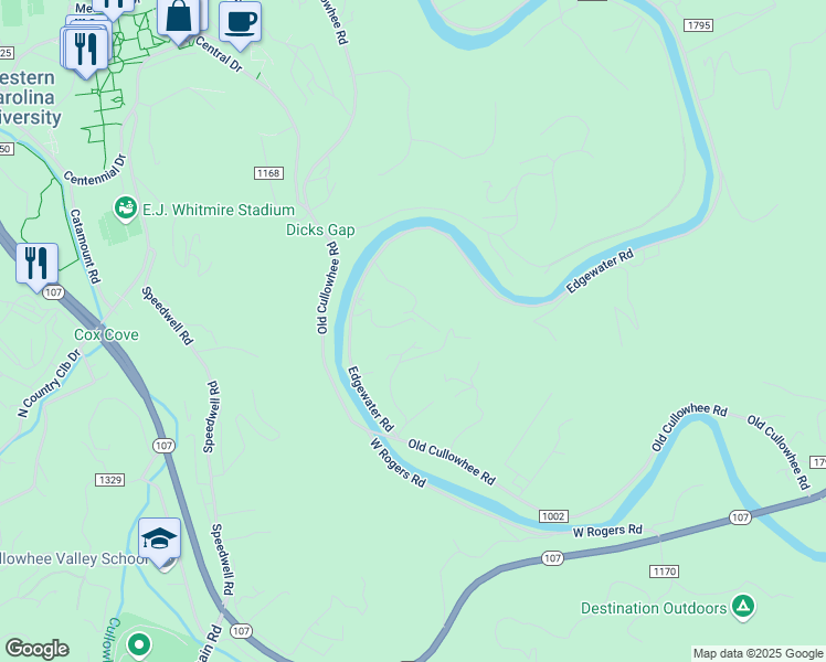 map of restaurants, bars, coffee shops, grocery stores, and more near Sleeping Owl Ridge in Cullowhee
