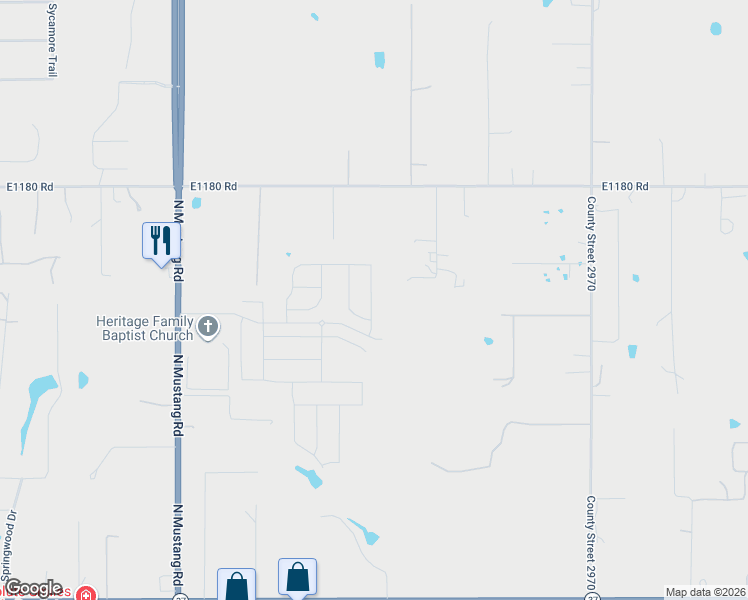 map of restaurants, bars, coffee shops, grocery stores, and more near 719 Sweetgum in Tuttle
