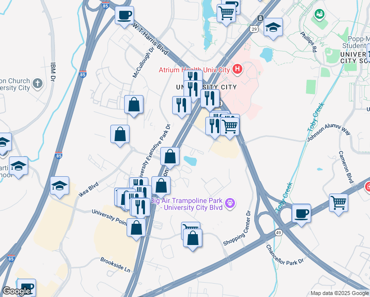 map of restaurants, bars, coffee shops, grocery stores, and more near in Charlotte