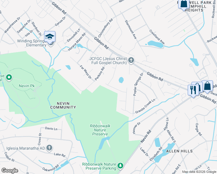 map of restaurants, bars, coffee shops, grocery stores, and more near 3625 Ribbonwalk Trail in Charlotte