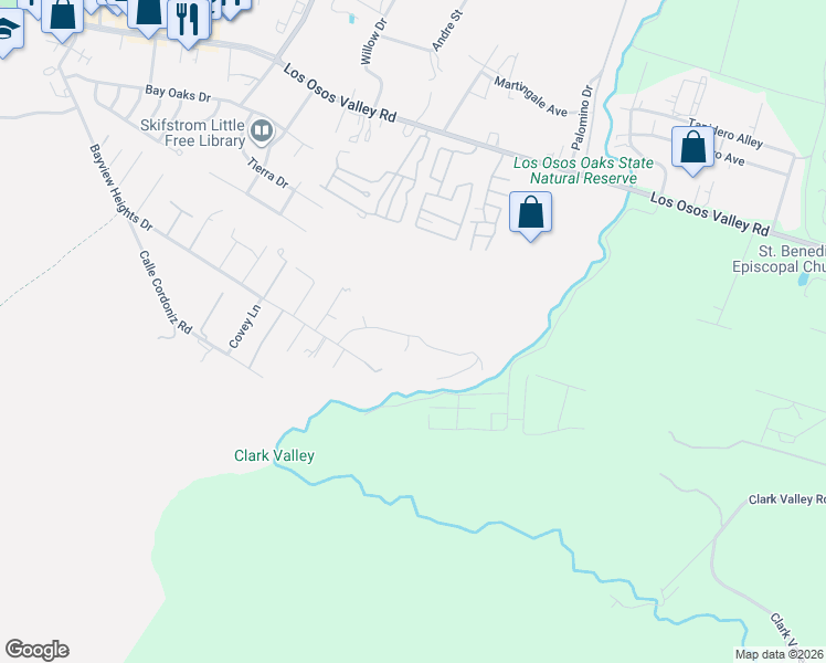 map of restaurants, bars, coffee shops, grocery stores, and more near 1606 Valley View Drive in Los Osos