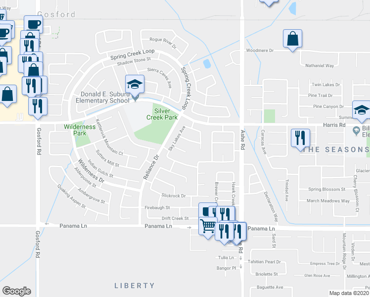 map of restaurants, bars, coffee shops, grocery stores, and more near 6902 Wild Rogue Court in Bakersfield