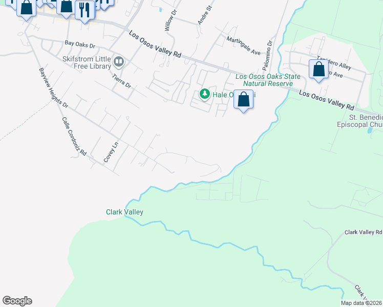 map of restaurants, bars, coffee shops, grocery stores, and more near 1606 Valley View Drive in Baywood-Los Osos