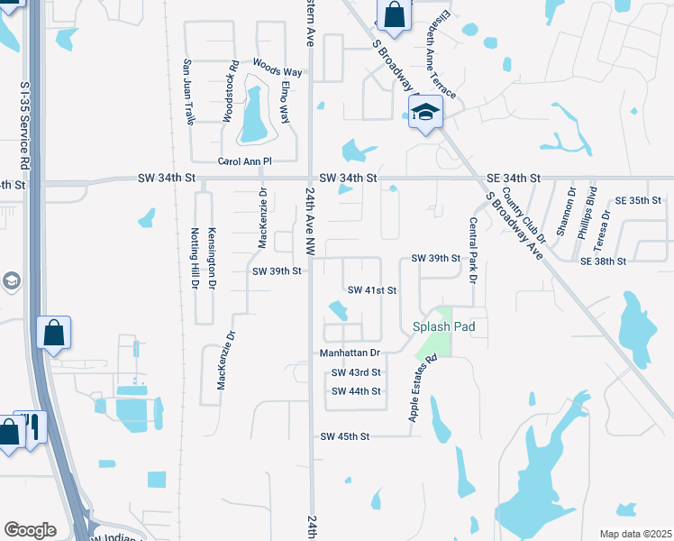 map of restaurants, bars, coffee shops, grocery stores, and more near 4009 Green Apple Drive in Moore