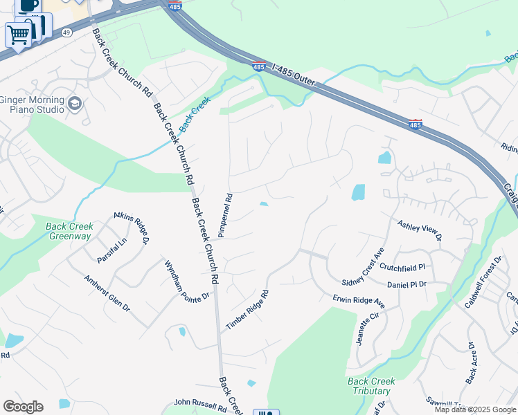 map of restaurants, bars, coffee shops, grocery stores, and more near 10444 Henbane Court in Charlotte