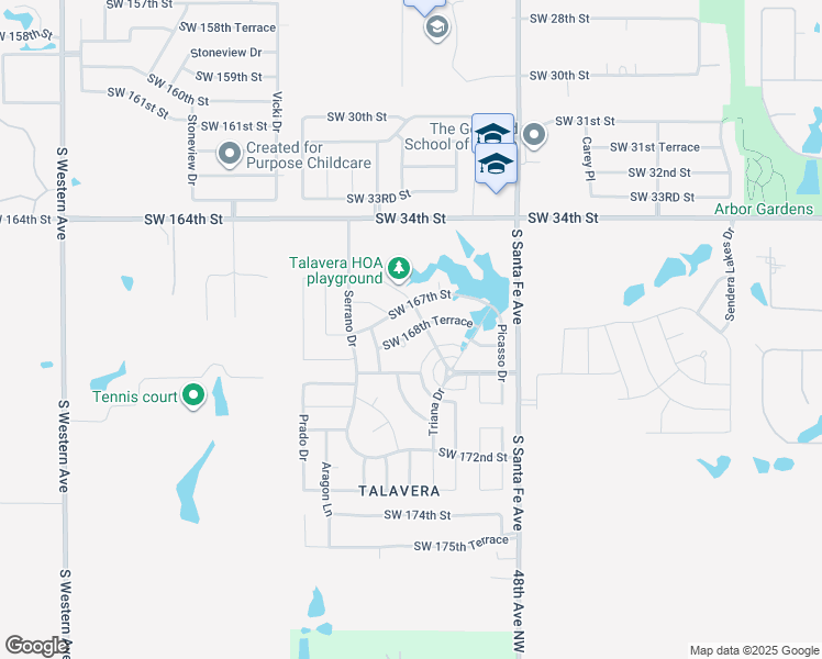 map of restaurants, bars, coffee shops, grocery stores, and more near 216 Southwest 168th Terrace in Oklahoma City
