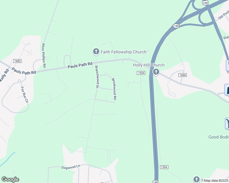 map of restaurants, bars, coffee shops, grocery stores, and more near 2638 Brookwood Road in Kinston