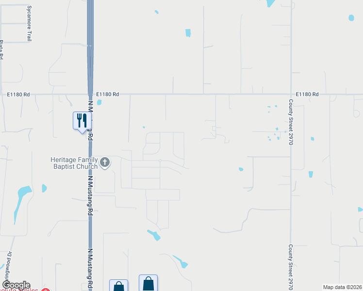map of restaurants, bars, coffee shops, grocery stores, and more near 811 Sweetgum in Tuttle