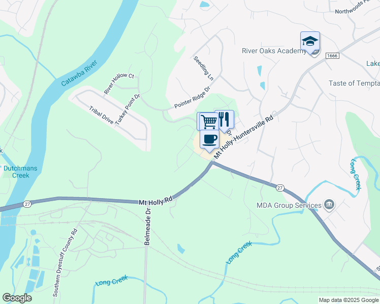 map of restaurants, bars, coffee shops, grocery stores, and more near 227 Mount Holly Road in Charlotte
