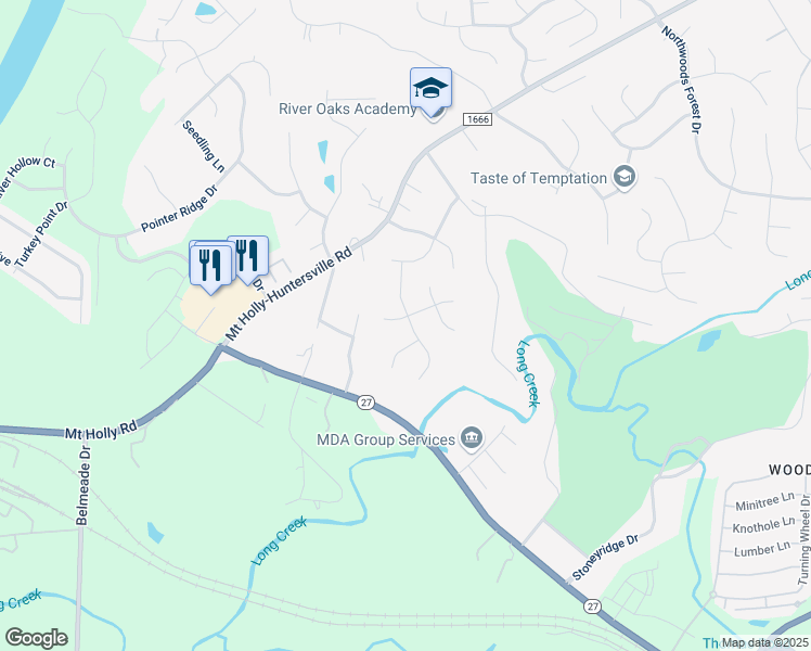 map of restaurants, bars, coffee shops, grocery stores, and more near 624 Trailing Rock Drive in Charlotte