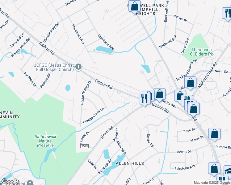 map of restaurants, bars, coffee shops, grocery stores, and more near 3316 Gibbon Road in Charlotte