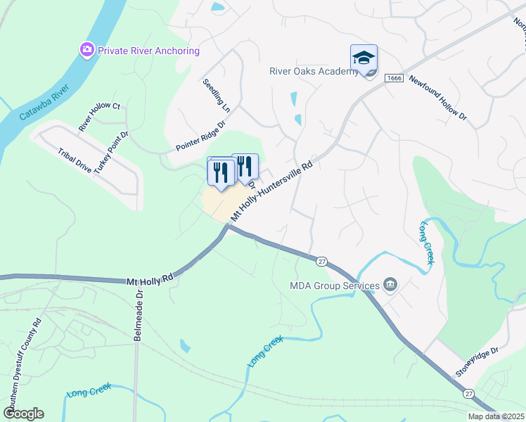 map of restaurants, bars, coffee shops, grocery stores, and more near 400 Mount Holly-Huntersville Road in Charlotte