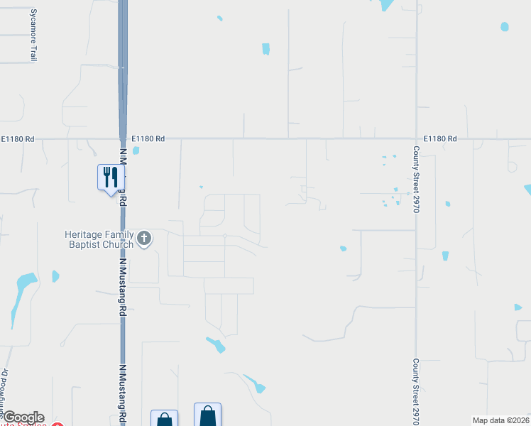 map of restaurants, bars, coffee shops, grocery stores, and more near 811 Sweetgum in Tuttle