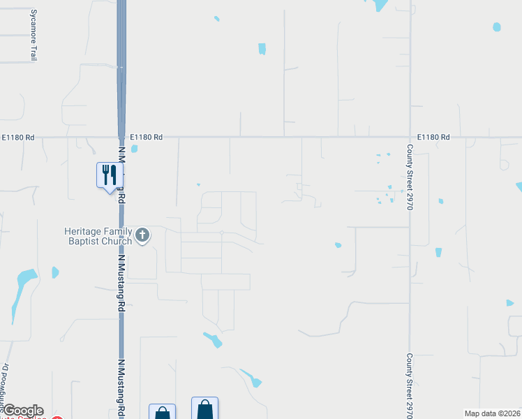map of restaurants, bars, coffee shops, grocery stores, and more near 811 Sweetgum in Tuttle