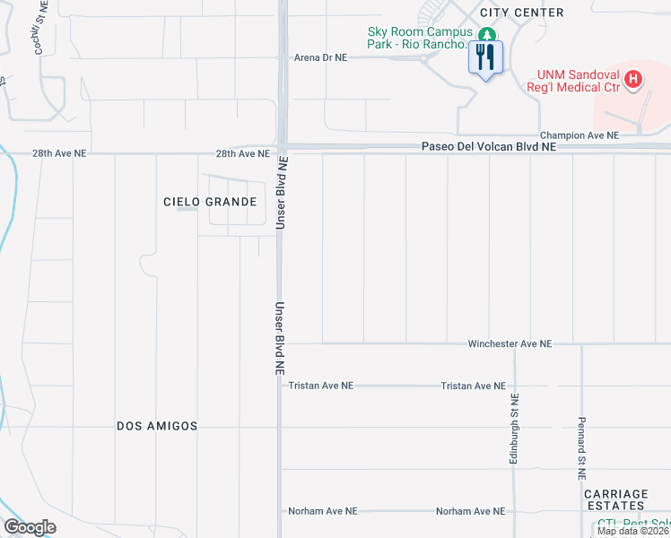 map of restaurants, bars, coffee shops, grocery stores, and more near 646 Lakeview Circle Southeast in Rio Rancho