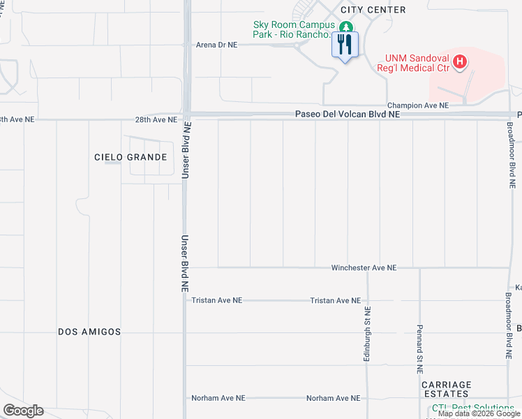map of restaurants, bars, coffee shops, grocery stores, and more near Bittenburg Street Northeast in Rio Rancho