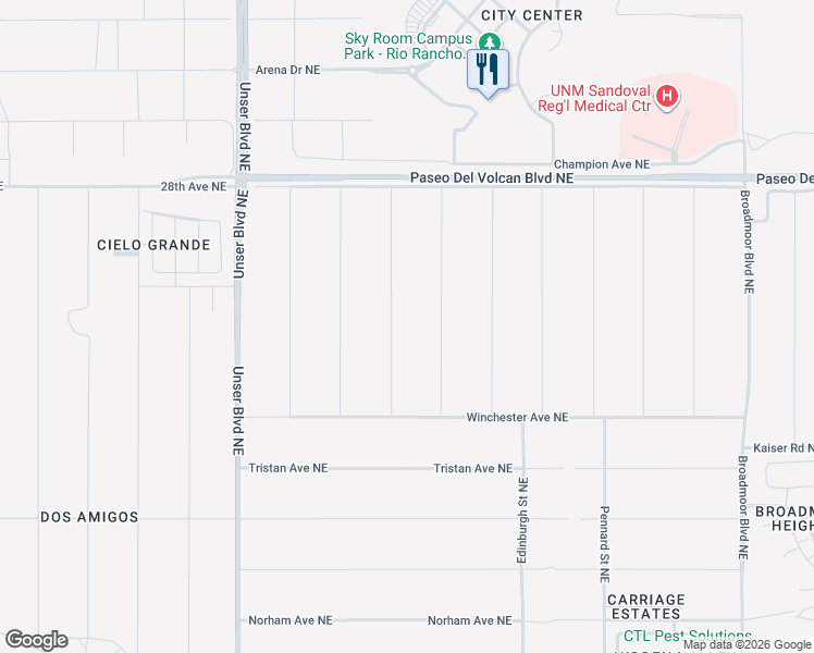 map of restaurants, bars, coffee shops, grocery stores, and more near 2624 Braunfels Street Northeast in Rio Rancho