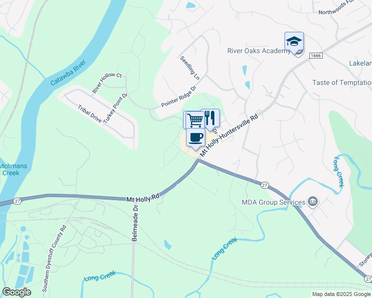 map of restaurants, bars, coffee shops, grocery stores, and more near 227 Mount Holly Road in Charlotte