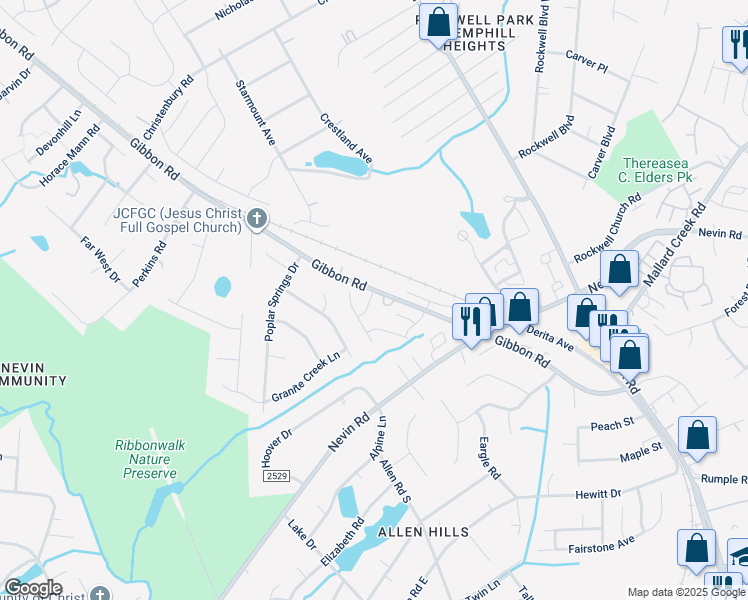 map of restaurants, bars, coffee shops, grocery stores, and more near 3316 Gibbon Road in Charlotte